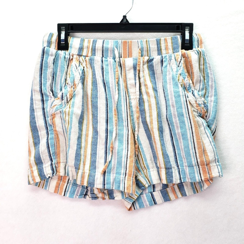 Briggs Shorts Womens Small Striped Linen Blend Pockets Drawstring Coastal Beach